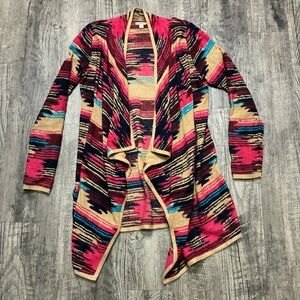 Lucky Brand Open-Front Aztec Cardigan Sweater - Pink, Turquoise, Tan, Black